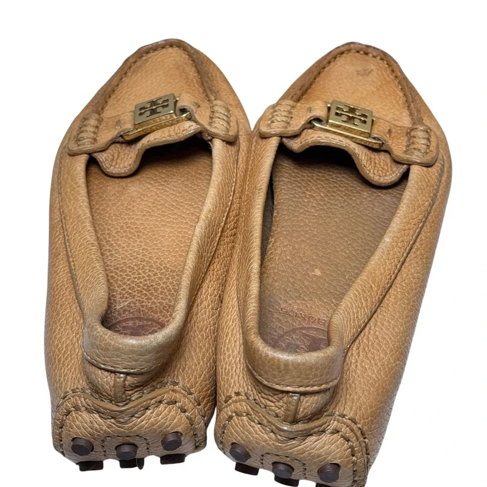 Tory Burch Driving Loafers Women 6.5 Tan Pebbled Leather Designer Old Money Prep